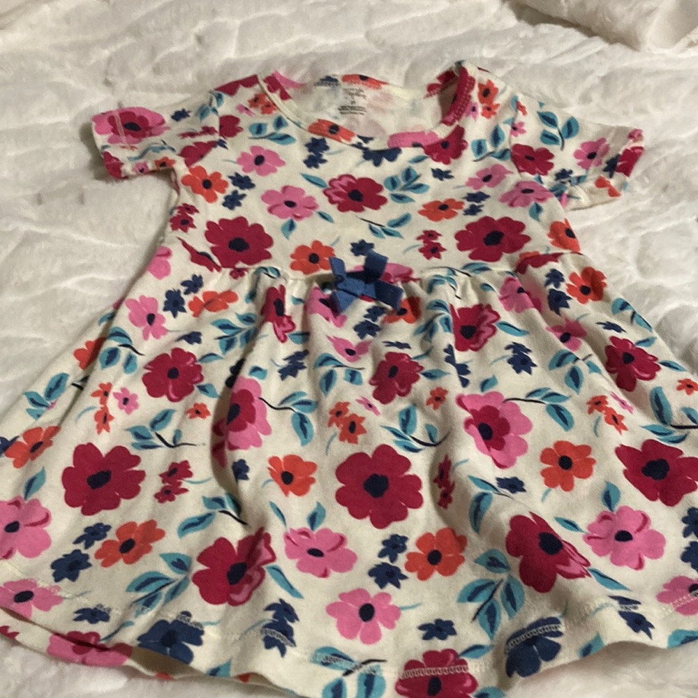 2T white dress with flowers blue bow